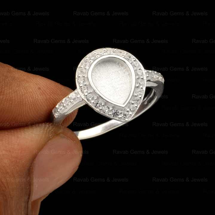 2024 Wholesale 925 Solid Silver 7x9mm Pear With Zircon Set Semi Mount Blank Bezel Setting Ring Good for Gemstone & Ashes Resin
