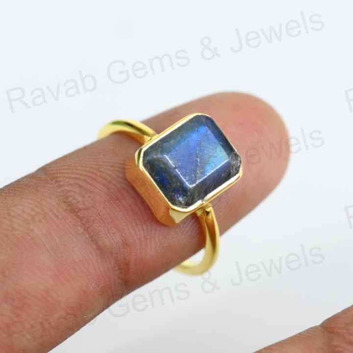 Beautiful Handmade 925 Silver 8x10mm Octagon Shape Natural Labradorite Stone Gold Vermeil Eternity Fine Jewelry Ring for Women