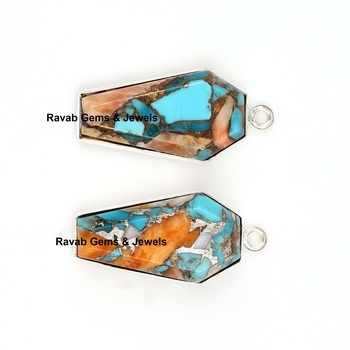 Top Quality Mohave Spiny Oyster Copper Turquoise 925 Silver 10x17mm Coffin Charm Pendant For Bracelet Necklace Fine Jewelry