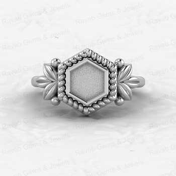 Solid 925 Silver 6mm Hexagon Bezel Cup Setting Leaf Braided Design Resin Ashes Work Jewelry Findings Component for Jewelry