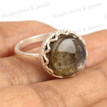 Best Selling 925 Sterling Silver Women's Ring Handmade Floral Claw Setting 12mm Solid Natural Labradorite Blue Fire Stone Fine