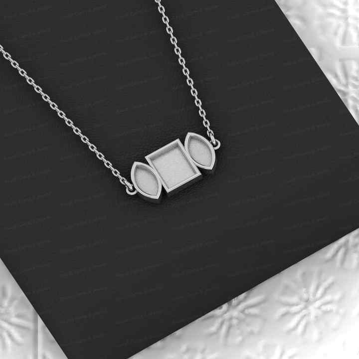 New Arrival 925 Silver Square Marquise Collet Cup Pendant Necklace Setting Ashes Resin Jewelry Findings Semi Mount Charm Blank