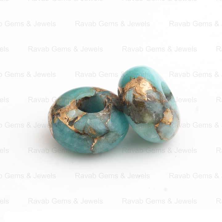 Best Quality Natural Amazonite Copper 14x8mm Rondelle Shape Smooth 5mm Big Hole Size Loose Gemstone Beads for Making Jewelry