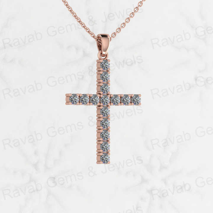 Genuine 925 Sterling Silver 35mm Long Cross CZ Diamond Micro Pave Set Hip Hope Pendant 18" Necklace Keepsake Handmade Jewelry