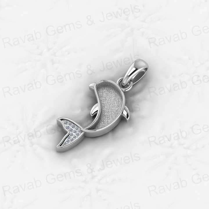 Top Quality 925 Sterling Silver 28x12mm Friendly Dolphin Fish Semi Mount CZ Charm Pendant for Resin Jewelry Findings Components