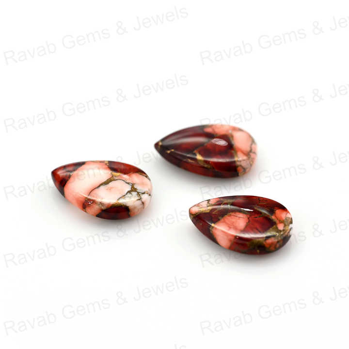 Natural Red Rose Dahlia Mohave Turquoise 16x22mm Pear Shape Cabochon Gemstone Hand Polish Loose Stone for Making Fine Jewelry