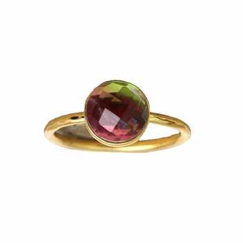 Solid 925 Sterling Silver Bio Color Tourmaline Hydro Quartz Checker Cut Bezel Setting Ring Women's Vintage Handmade Fine Jewelry