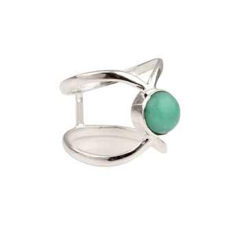 8mm Natural Chrysoprase Gemstone 925 Sterling Silver Minimalist Boho Double Band Dainty Stackable Finger Ring Fine Jewelry Women