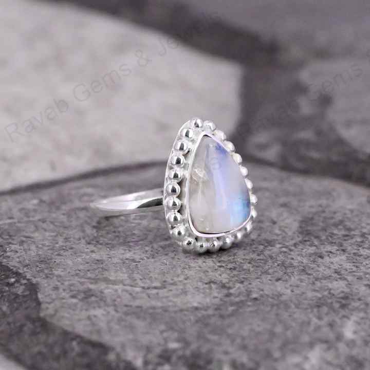 Top Quality Natural Rainbow Moonstone Trillion Shape Solid 925 Sterling Silver Ring For Women Handmade Fine Jewelry