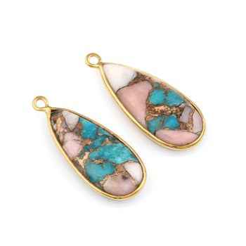 Handmade Natural Pink Opal Copper Turquoise Pendant High Quality Fine Charms Gold Sterling Silver & Rhodium Plated Unique Design