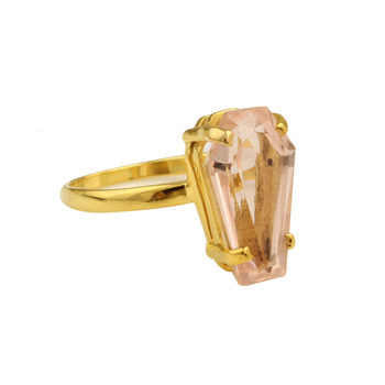 Beautiful Handmade 925 Sterling Silver Coffin Shape Morganite Quartz Ring 18K Gold Plated Prong Ring Fine Jewelry