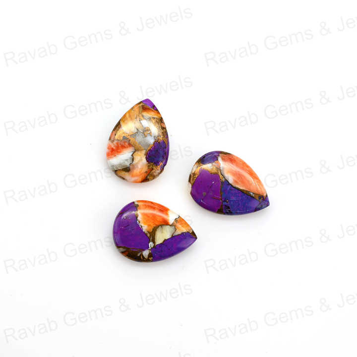 Best Selling 16x22mm Natural Purple Spiny Oyster Pear Shape Cabochon Gemstone Hand Polish Loose Stone for Making Fine Jewelry