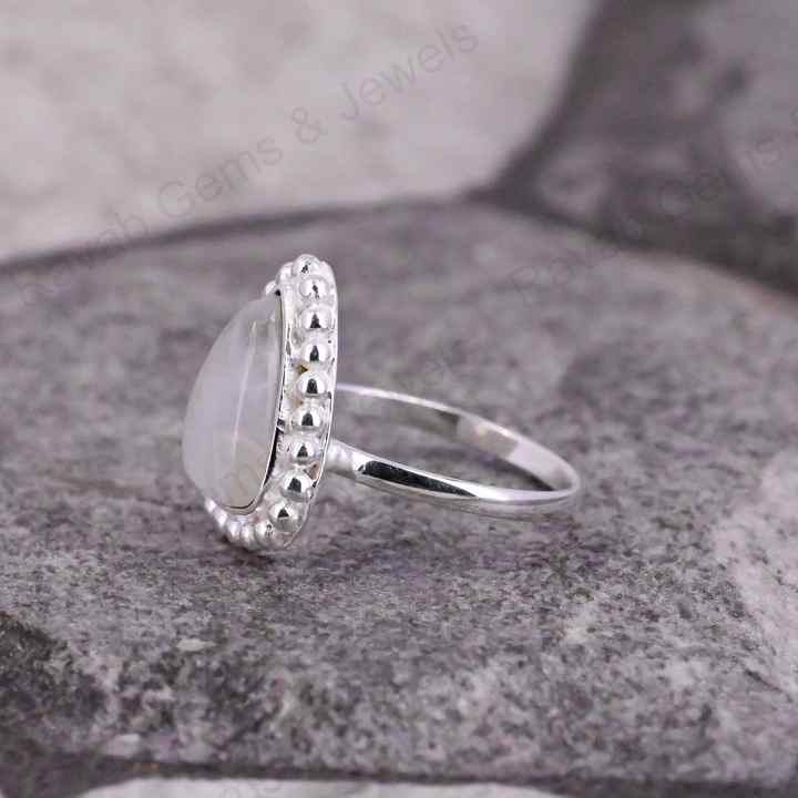 Top Quality Natural Rainbow Moonstone Trillion Shape Solid 925 Sterling Silver Ring For Women Handmade Fine Jewelry