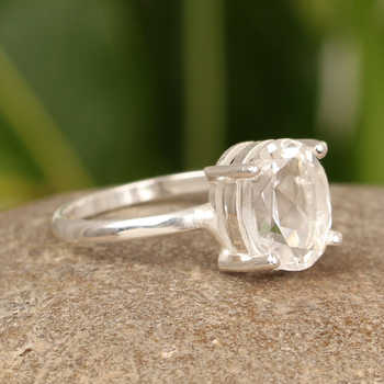 Best Selling 925 Sterling Silver Women's Dainty Ring 10x14mm Oval Faceted Cut Genuine White Clear Quartz Gemstone Rhodium Prong