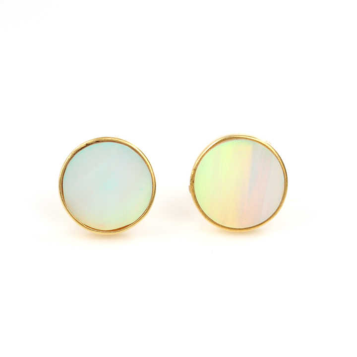 High Quality 925 Sterling Silver Handmade Fine Stud Earrings 10mm Solid Synthetic Multi Fire Opal Gemstone Birthday Gift for