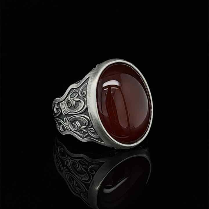 Genuine 925 Sterling Silver Natural Carnelian Oval Cabochon 12x16mm Turkish Signet Ottoman Bezel Setting Fine Ring For Men's