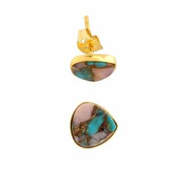 Beautiful 18k Gold Plated Minimalist Stud Earrings Daily Wear 10mm Trillion Shape Pink Opal Copper Turquoise Fine 18k Gold Studs