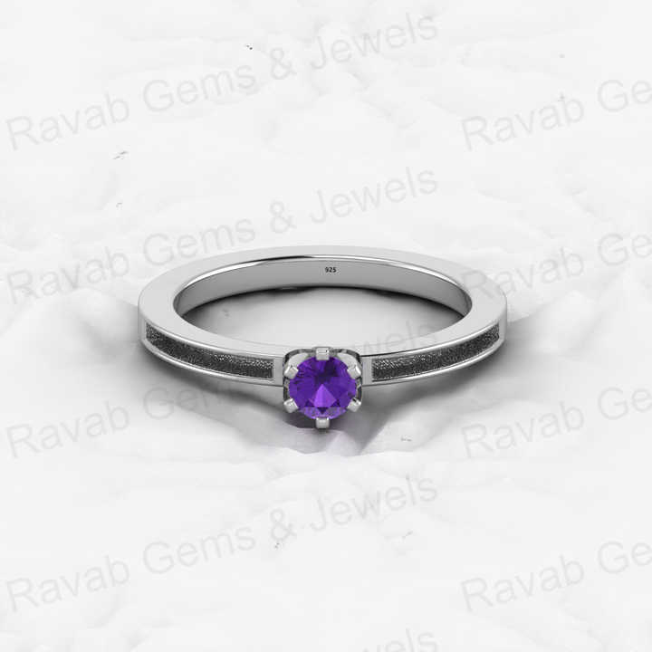 925 Solid Sterling Silver 4mm Amethyst Round Semi Mount Blank Setting Band Ring for Breastmilk & Keepsake Resin Ceramic Jewelry