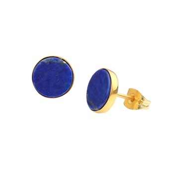 High Quality Handmade 925 Sterling Silver 18K Gold Plated Natural Lapis Lazuli 12mm Smooth Dangle Earrings Women Fine Stud Ring