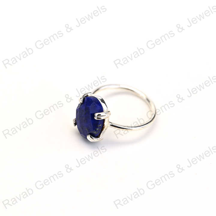 Top Selling Solid 925 Sterling Silver Natural Lapis Lazuli Oval Checker Cut Setting Ring for Women Fine Handmade Jewelry