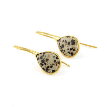 New Arrival Women's Fine Dangle Earrings Solid 925 Sterling Silver 18K Gold Plated Natural Dalmatian Jasper 12x16mm Drop Jewelry