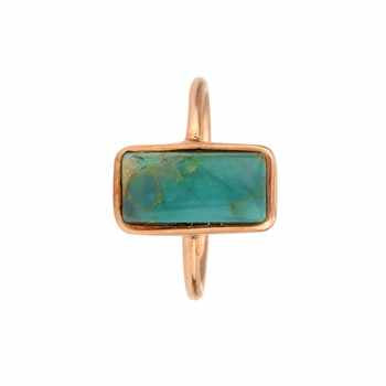 Top Selling 8x16mm Arizona Turquoise Gemstone Bezel High Polished Rose Gold Plated Sterling Silver Rectangle Shape Ring Women