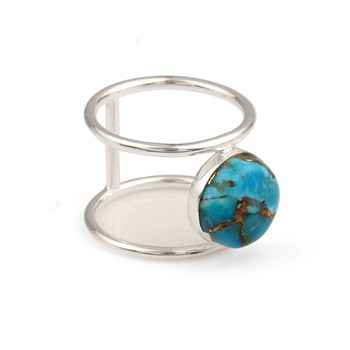 Best Selling 925 Silver Handmade 10mm Mohave Blue Copper Turquoise Gemstone Double Band Designer Ring Fine Native Jewelry