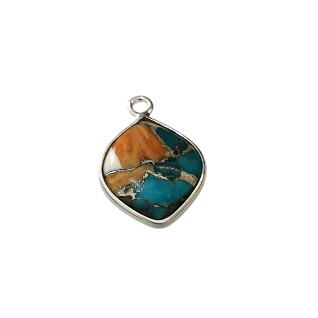 Superb Mohave Spiny Oyster Copper Turquoise 12x16mm Bezel Setting Marquise Cabochon Solid 925 Sterling Silver Charm Pendant