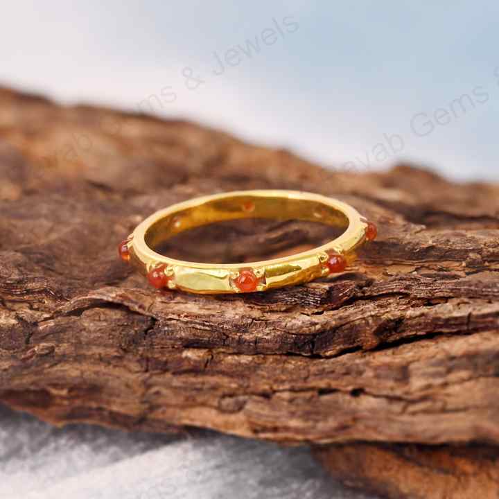 Best Selling 925 Sterling Silver Minimalist Eternity Prong Natural Red Onyx Gemstone Gold Vermeil Rhodium Fine Women's Ring