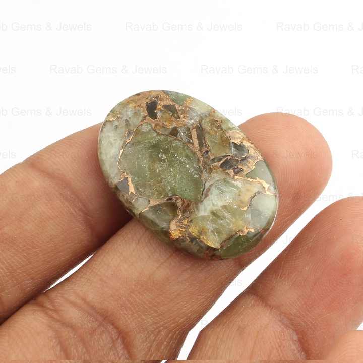 20x30mm Top Quality Natural Green Peridot Copper Composite Smooth Oval Shape Flatback Cabochon Loose Gemstone for Making Jewelry