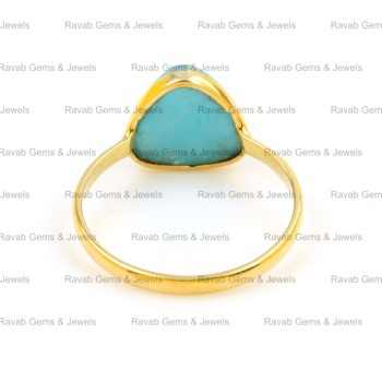 Top Selling 18K Gold Plated Fine Sterling Ring for Women 12mm Natural Smithsonite Gemstone Bezel Dainty Boho Trillion Ring