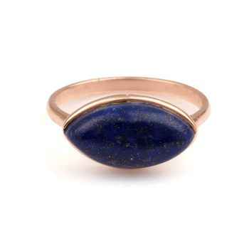 Solid 925 Sterling Silver Handmade Ring for Women 18K Gold Plated Natural Lapis Lazuli Marquise 8x16mm Bezel Setting