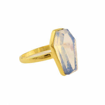 Top Quality 925 Sterling Silver Coffin-Shaped Ring Handmade Opalite Gemstone 18K Gold Plated Fine Jewelry From Indian Supplier