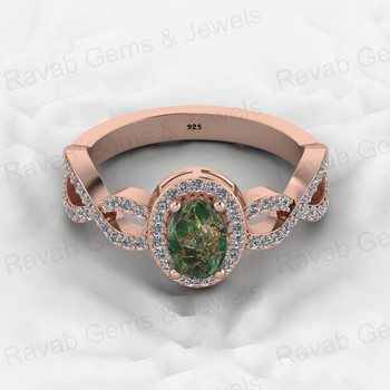 Top Selling 925 Sterling Silver Fine Ring Peridot Copper Turquoise Gemstone Bezel Setting CZ Twisted Cocktail Custom Jewelry