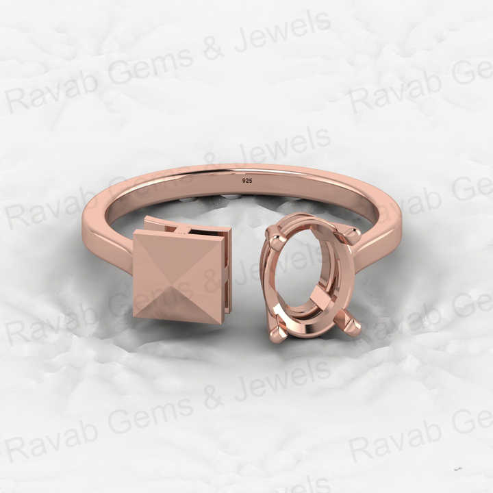 925 Solid Sterling Silver 8x5mm Oval Semi Mount Blank Setting Adjustable Ring for Breastmilk & Keepsake Resin Ceramic Jewelry