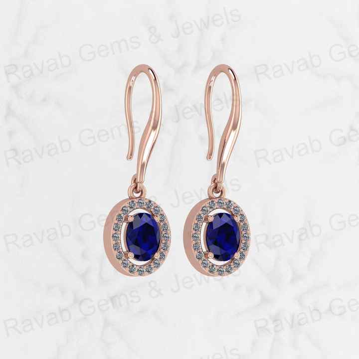 Top Selling Solid 925 Sterling Silver Blue Sapphire Hydro 6x8mm Oval Faceted Prong Setting Dangle Drop Earring for Women Jewelry