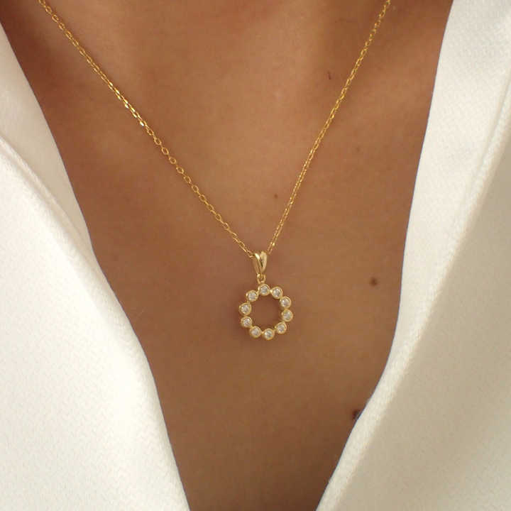 Valentine Sale Solid 925 Sterling Silver 14k Gold Plated Moonlight Circle Diamond Necklace for Women Handmade Propose Jewelry