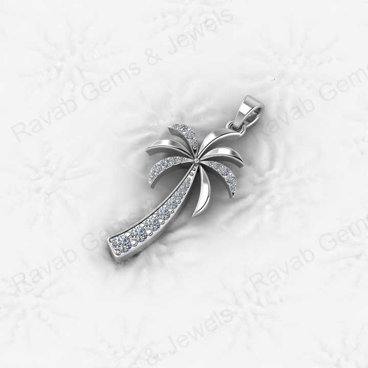 Top Quality Solid 925 Sterling Silver 16x29mm Palm Tree Micro Pave Diamond Setting Charm Pendant Nature Lover Fine Jewelry
