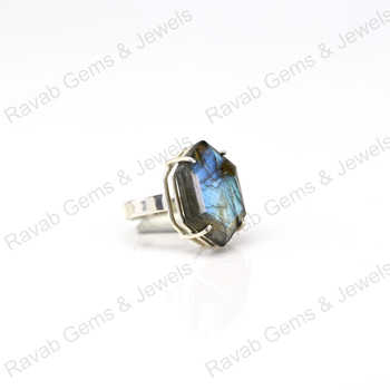 Superb Quality Solid 925 Sterling Silver Natural Flashy Labradorite Hexagon Shape Prong Ring Handmade Fine Jewelry for Women