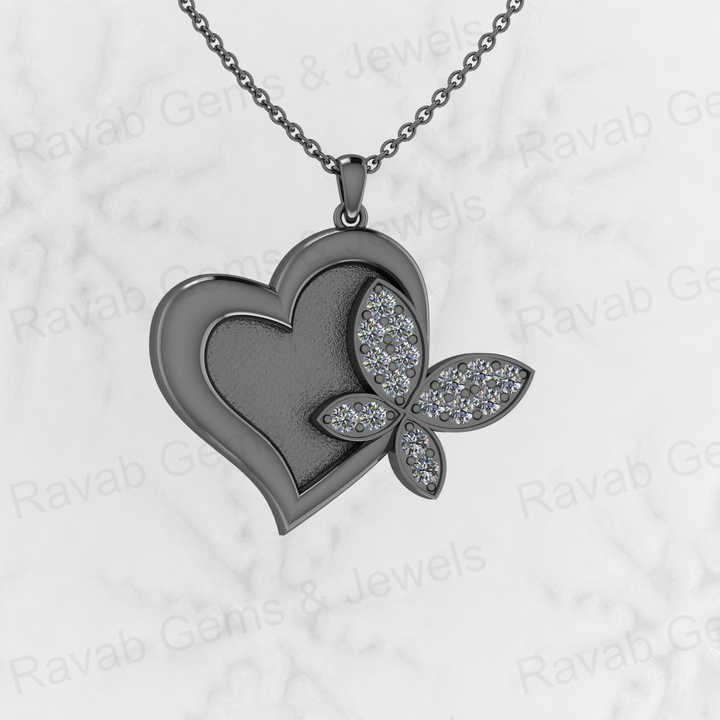 Top 925 Silver CZ 31x26mm Heart Cutout With Butterfly Semi Mounting Charm Pendant Setting for Resin Ashes Work Keepsake Jewelry
