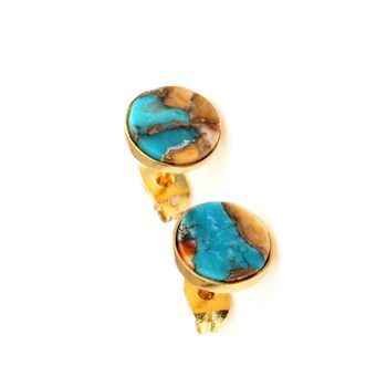 Handmade 925 Sterling Silver Fine Stud Earrings Gold-Plated Natural Oyster Copper Turquoise Gemstone Party Wedding Gift for