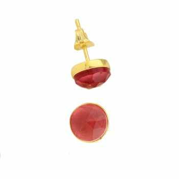 Best Selling Solid 925 Sterling Silver Natural Carnelian Checker Cut Round Gemstone Bezel Setting Stud Earring Fine Jewelry