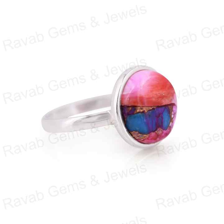 Best Selling 12mm Mohave Mix Oyster Copper Turquoise Gemstone 925 Silver Handmade Round Shape Bezel Ring Fine Jewelry For Women