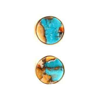 Handmade 925 Sterling Silver Fine Stud Earrings Gold-Plated Natural Oyster Copper Turquoise Gemstone Party Wedding Gift for