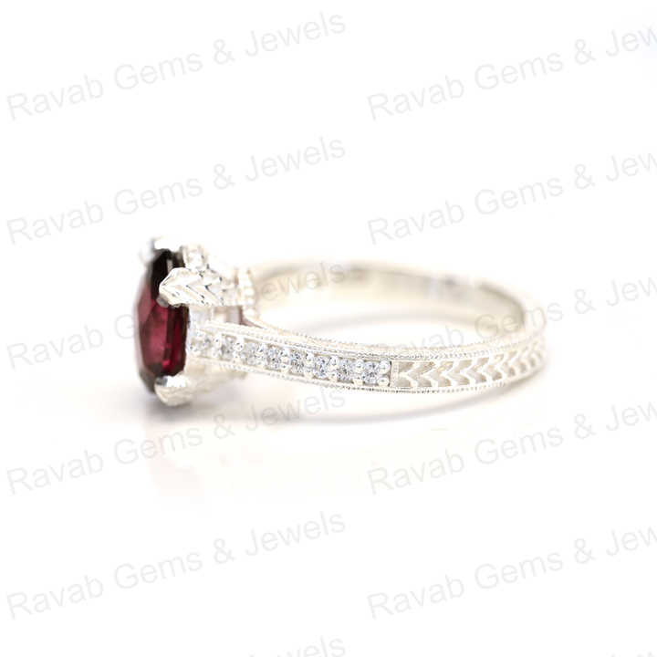 New Arrival Solid 925 Sterling Silver 8x10mm Rhodonite Garnet Brilliant Cut Double Prong Setting Ring for Women Fine Jewelry