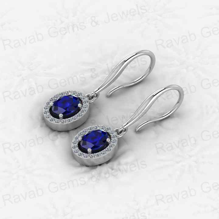 Top Selling Solid 925 Sterling Silver Blue Sapphire Hydro 6x8mm Oval Faceted Prong Setting Dangle Drop Earring for Women Jewelry