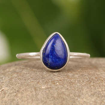 Top Selling 925 Sterling Silver Dainty Design Fine Ring 10x14mm Lapis Lazuli Gemstone Pear Shape for Women's Engagement Party