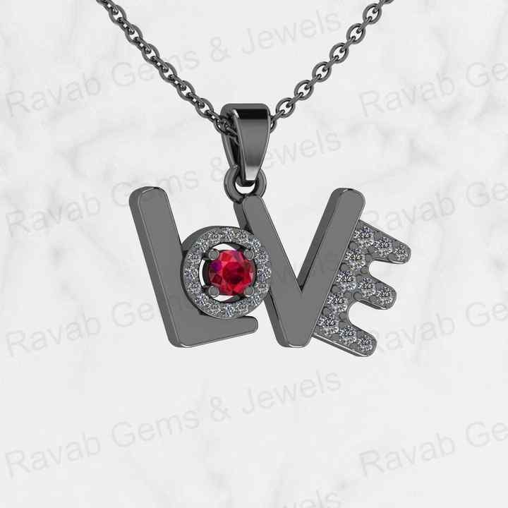Best Quality Solid 925 Sterling Silver Love Letter Garnet Round Fine Fashion CZ Pendant for Women Valentine Best Gift Necklace