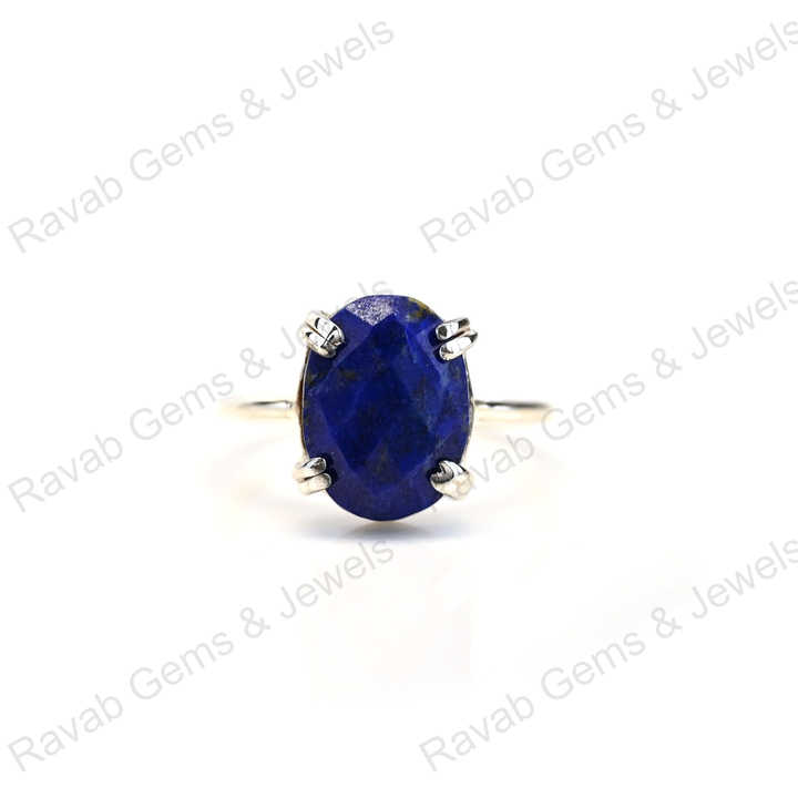 Top Selling Solid 925 Sterling Silver Natural Lapis Lazuli Oval Checker Cut Setting Ring for Women Fine Handmade Jewelry