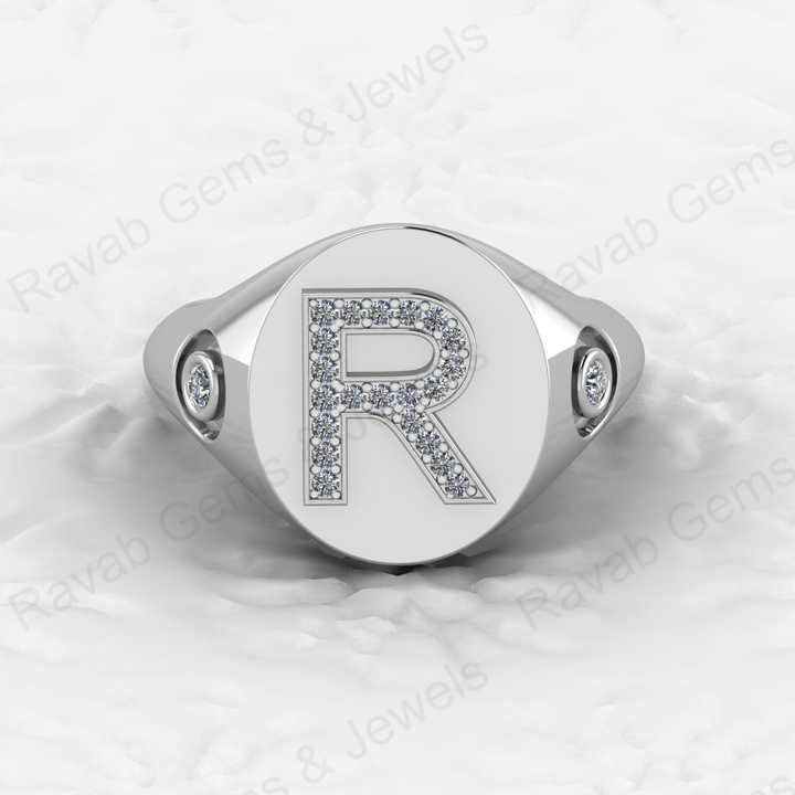 Best Selling Genuine 925 Sterling Silver Diamond Zircon Initial Letter Personalized Custom Solomon Signet Oval Men Ring Jewelry
